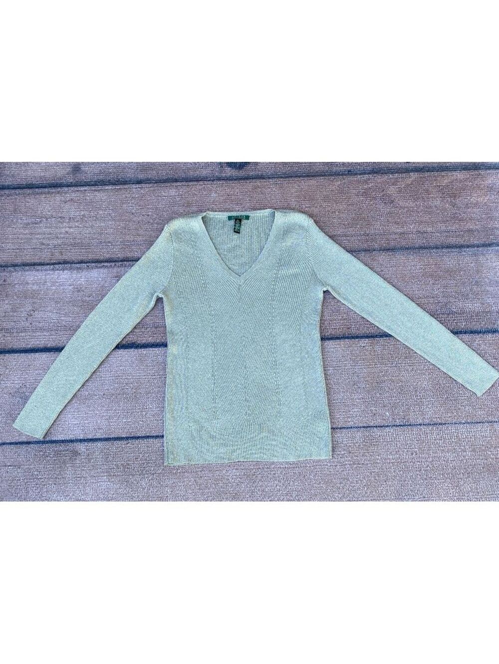 Lauren Ralph Lauren ribbed knit sparkly metallic slim fit v-neck sweater XL